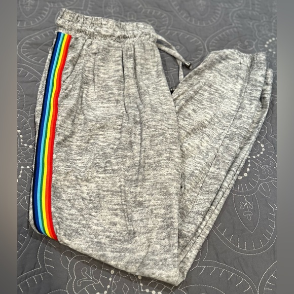 Hot Kiss Pants - Hot Kiss Womens Gray With Rainbow Stripe Joggers Size XL